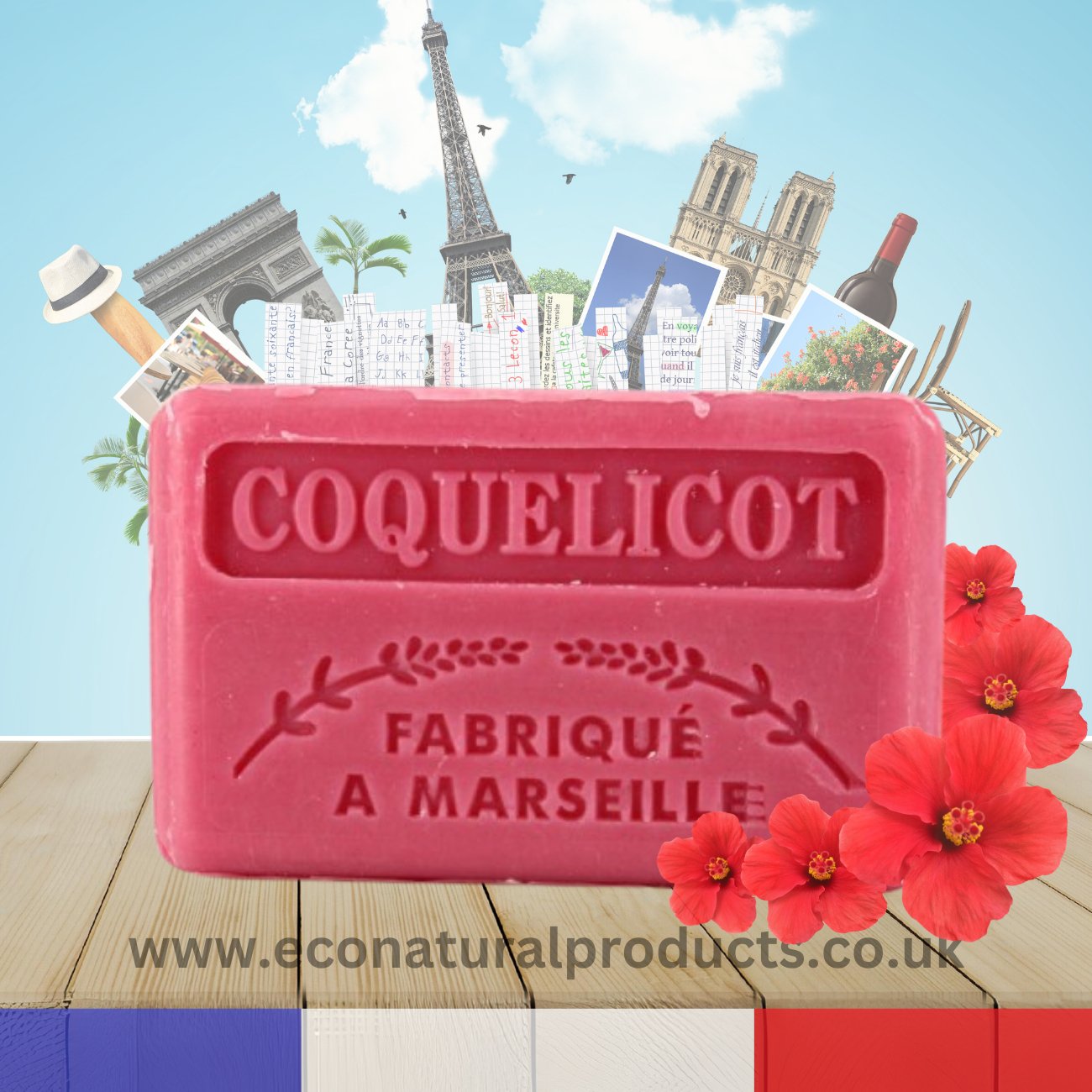 French Marseille Soap Coquelicot (Poppy) 125g - FouFour - Savon de Marseille - Bar Soap - Eco Natural Products