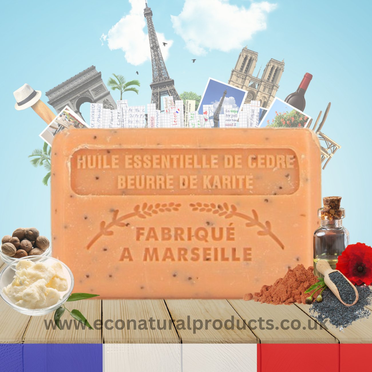 French Marseille Soap Dual Nourishment Cedar Shea Butter 125g - FouFour - Savon de Marseille - Bar Soap - Eco Natural Products