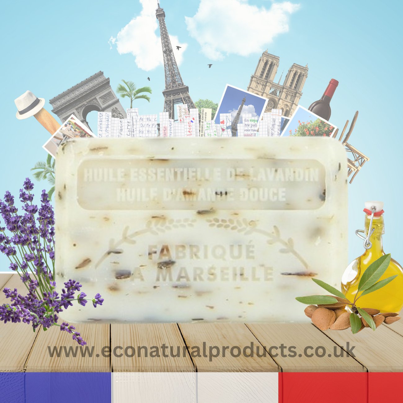 French Marseille Soap Dual Nourishment Lavender Sweet Almond 125g - FouFour - Savon de Marseille - Bar Soap - Eco Natural Products