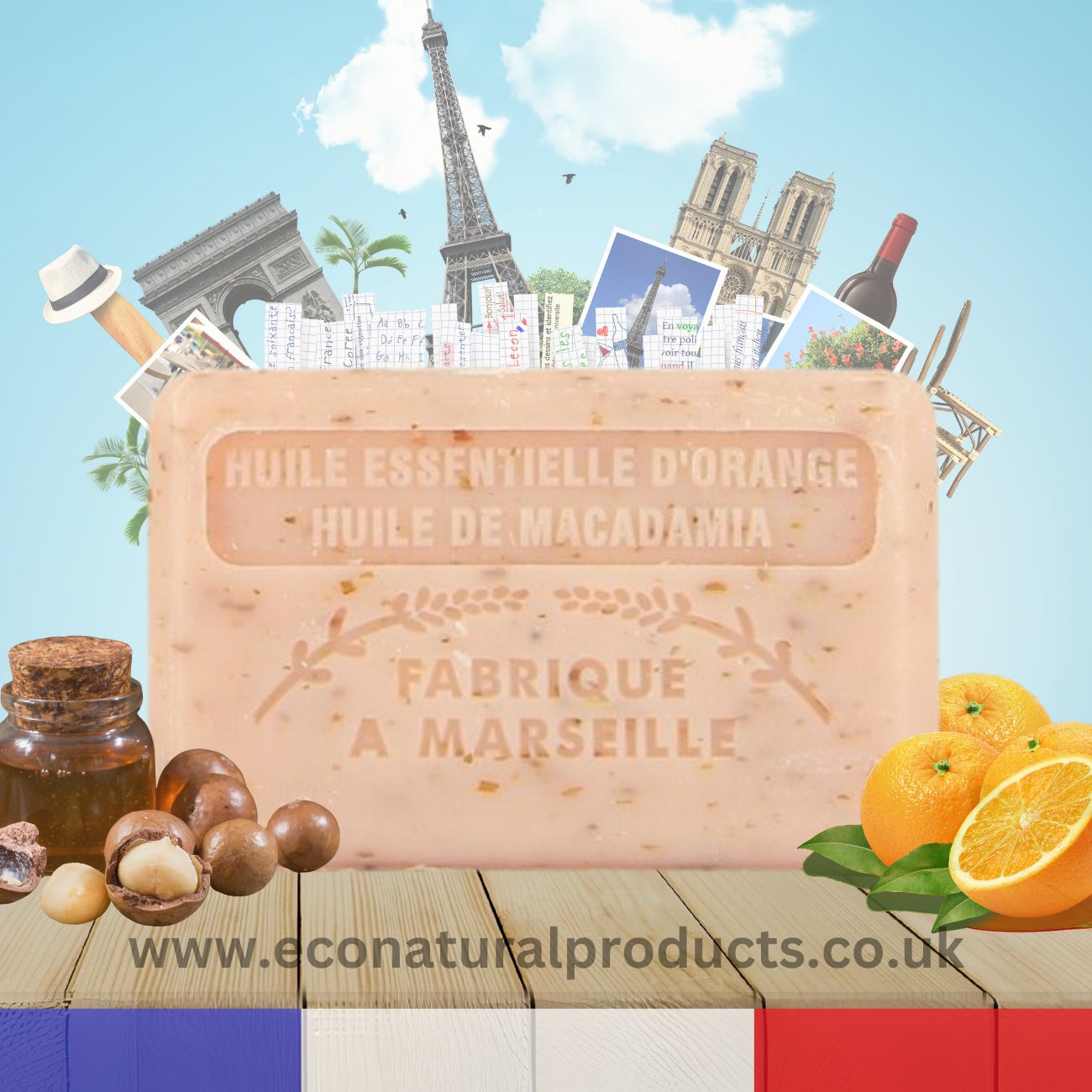 French Marseille Soap Dual Nourishment Orange Macadamia 125g - Eco Natural Products - FouFour - Savon de Marseille - Bar Soap