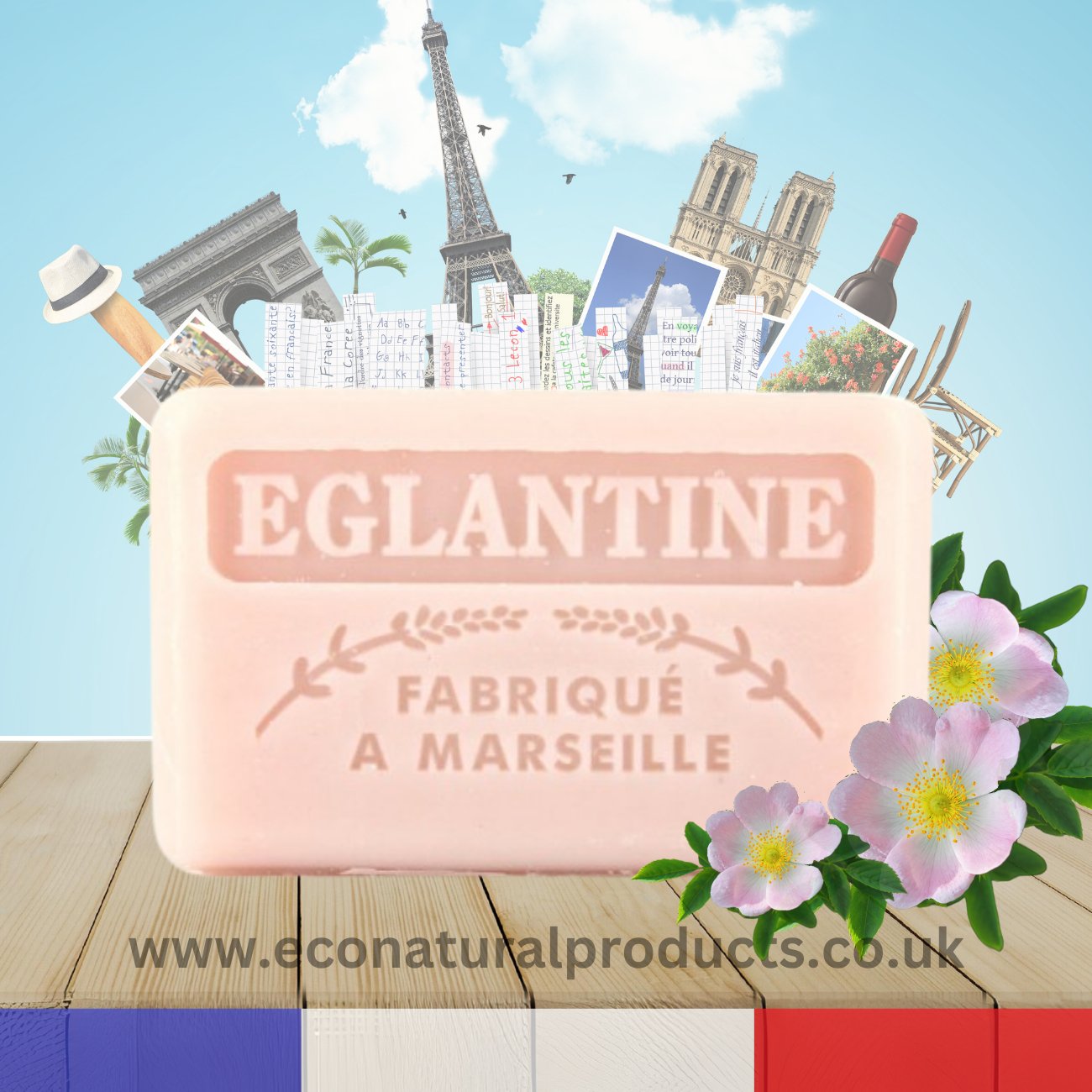 French Marseille Soap Eglantine (Briar Rose) 125g - FouFour - Savon de Marseille - Bar Soap - Eco Natural Products