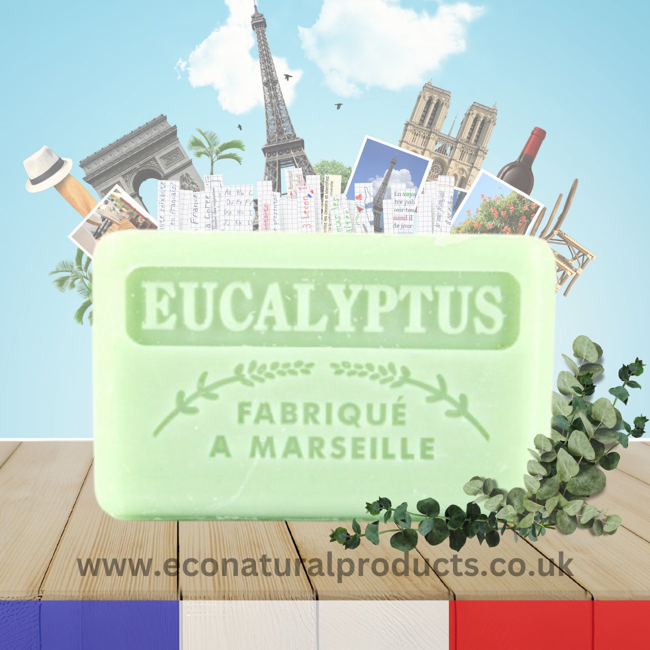 French Marseille Soap Eucalyptus 125g - Eco Natural Products - FouFour - Savon de Marseille - Bar Soap