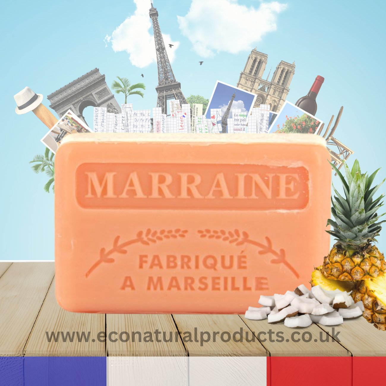 French Marseille Soap Family Marraine (Godmother) 125g - Eco Natural Products - FouFour - Savon de Marseille - Bar Soap