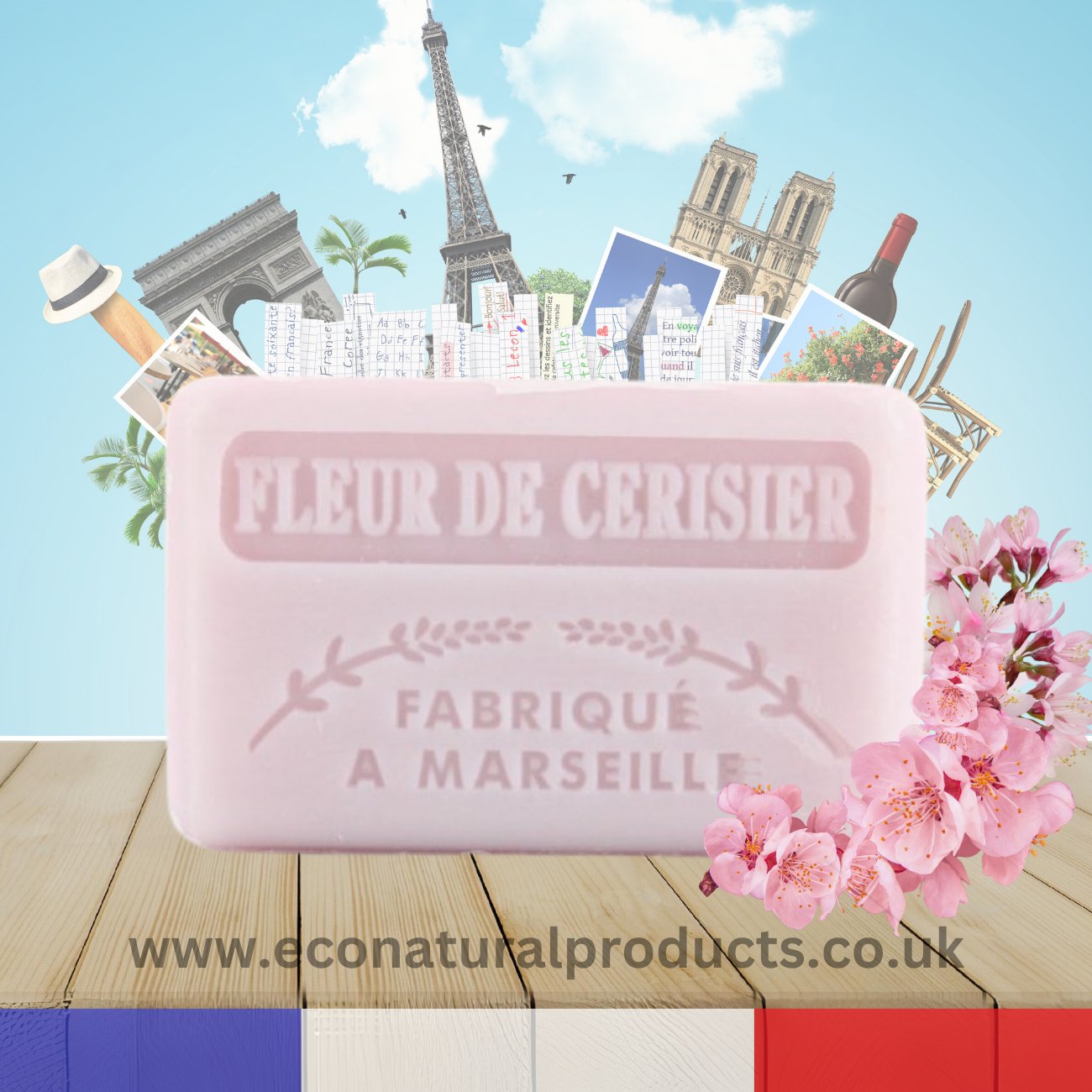 French Marseille Soap Fleur de Cerisier (Cherry blossom) 60g - FouFour - Savon de Marseille - Bar Soap - Eco Natural Products