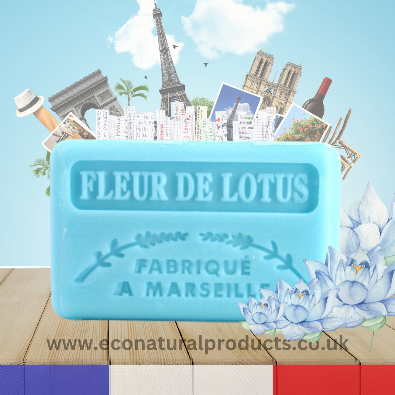 French Marseille Soap Fleur de Lotus (Lotus Flower) 60g - FouFour - Savon de Marseille - Bar Soap - Eco Natural Products