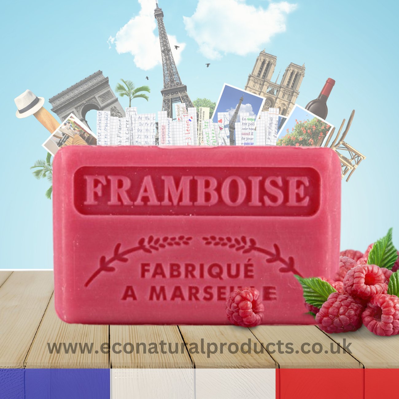 French Marseille Soap Framboise (Raspberry) 125g - Eco Natural Products - FouFour - Savon de Marseille - Bar Soap