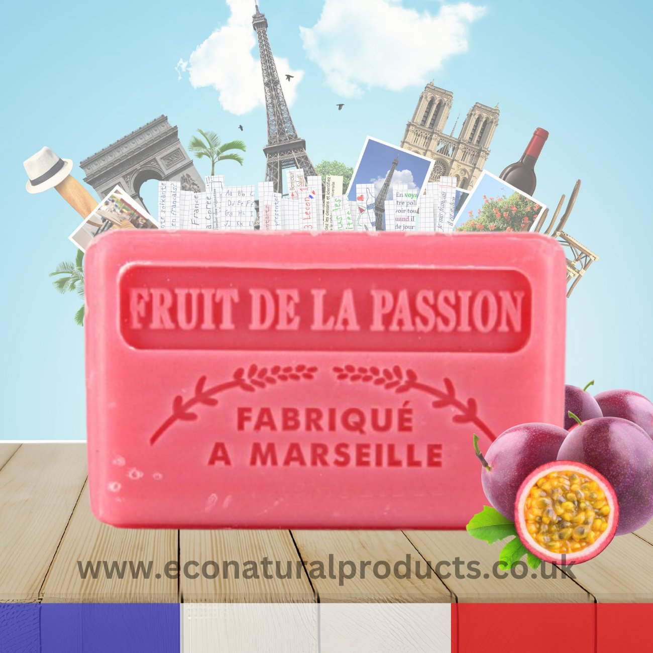 French Marseille Soap Fruit de la Passion (Passion Fruit) 125g - Eco Natural Products - FouFour - Savon de Marseille - Bar Soap