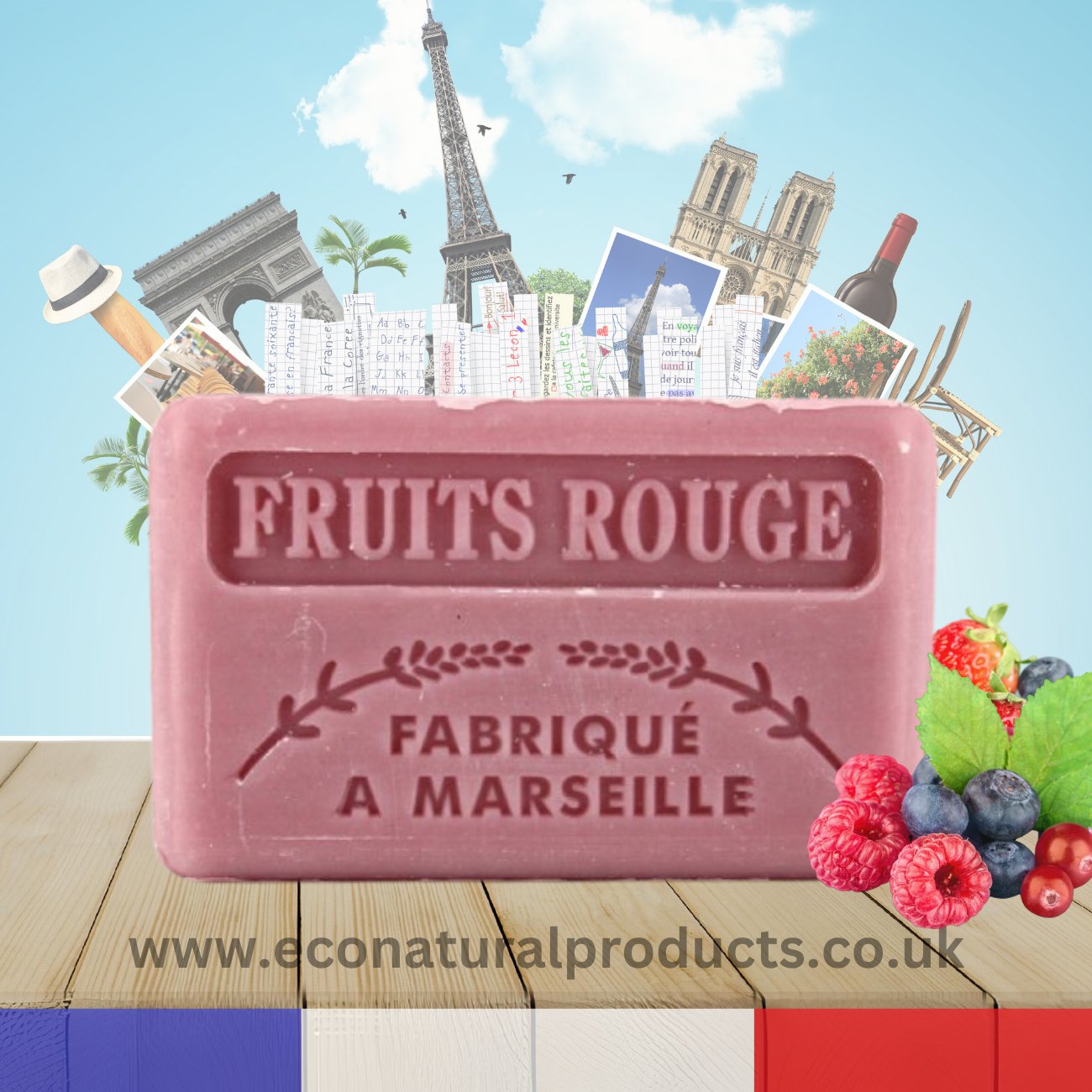 French Marseille Soap Fruits Rouge (Red Fruits) 125g - FouFour - Savon de Marseille - Bar Soap - Eco Natural Products