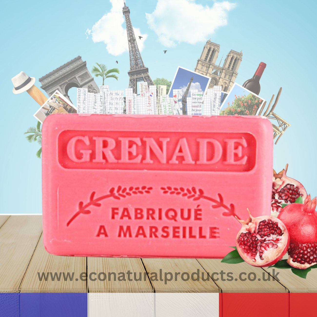 French Marseille Soap Grenade (Pomegranate) 125g - Eco Natural Products - FouFour - Savon de Marseille - Bar Soap