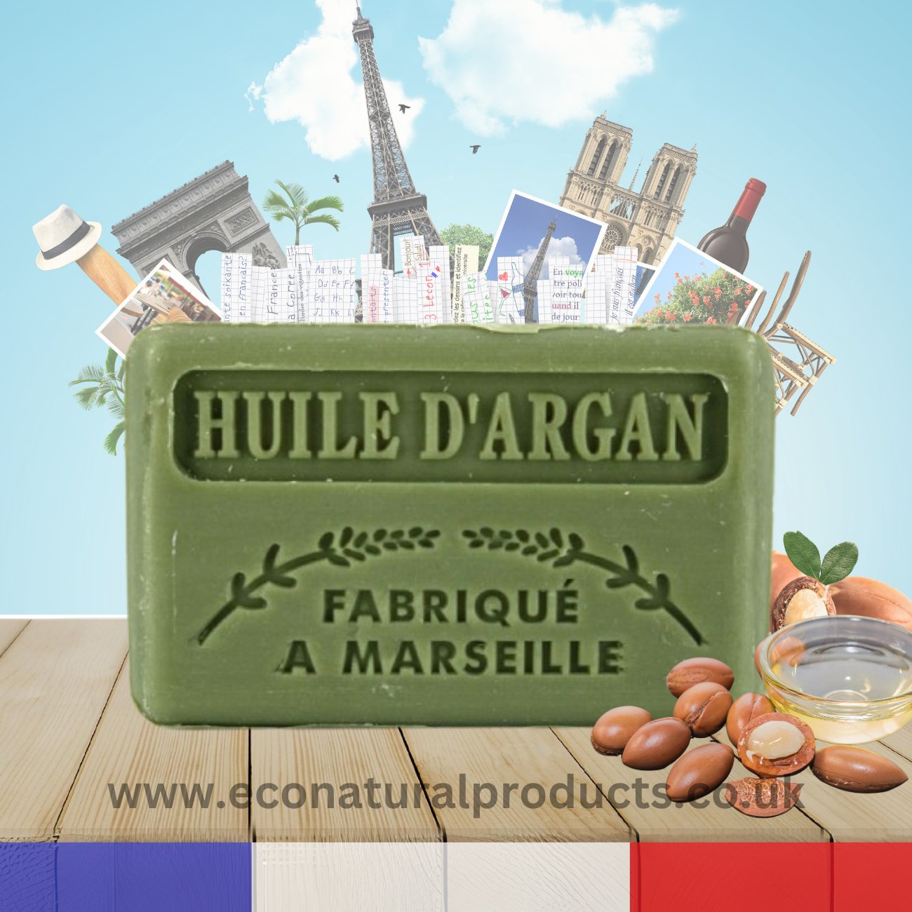 French Marseille Soap Huile d'Argan (Argan Oil) 125g - FouFour - Savon de Marseille - Bar Soap - Eco Natural Products