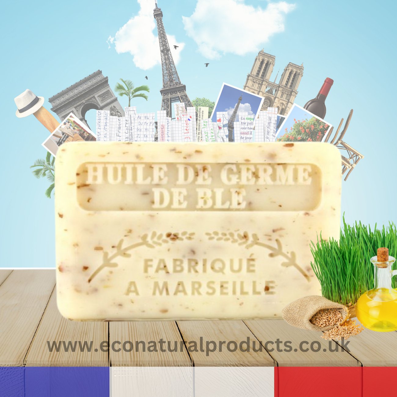 French Marseille Soap Huile de Germe de Ble (Wheatgerm Oil) 125g - Eco Natural Products - FouFour - Savon de Marseille - Bar Soap