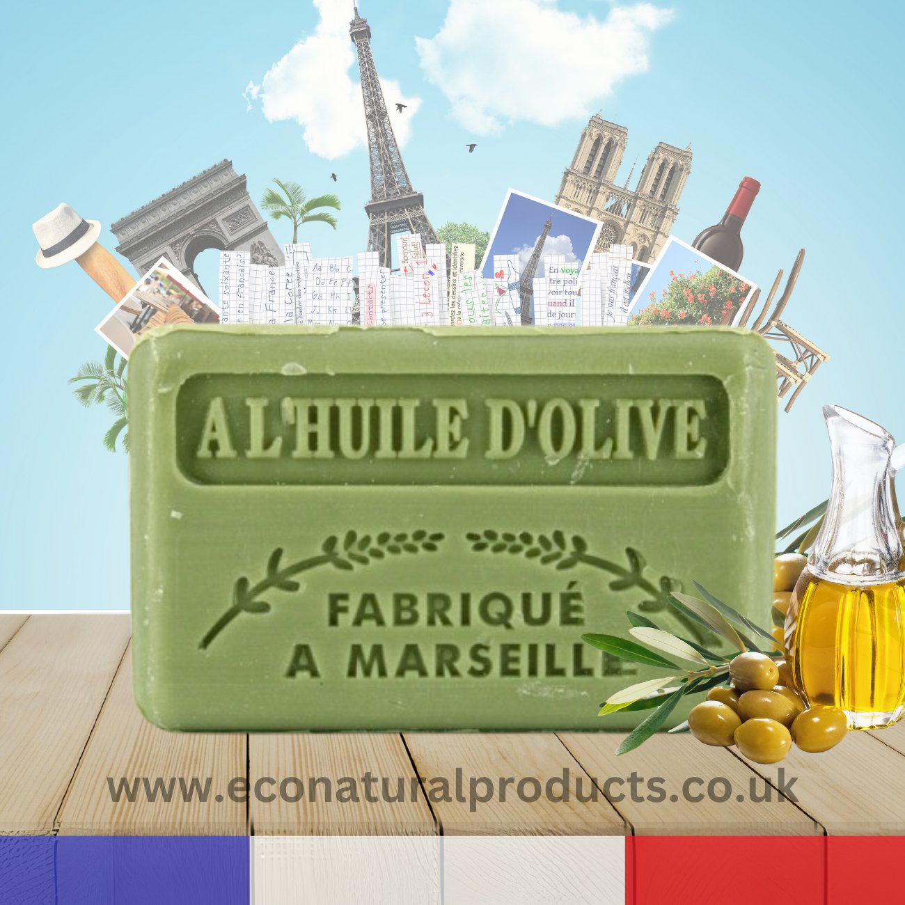 French Marseille Soap Huile de Olive (Olive Oil) 125g - Eco Natural Products - FouFour - Savon de Marseille - Bar Soap