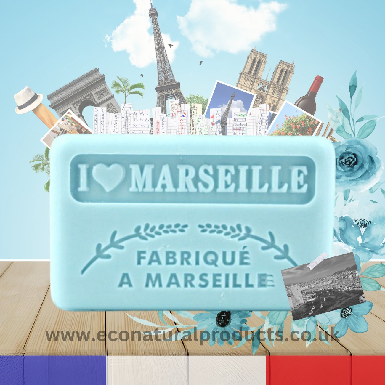 French Marseille Soap I Love Marseille 125g - FouFour - Savon de Marseille - Bar Soap - Eco Natural Products