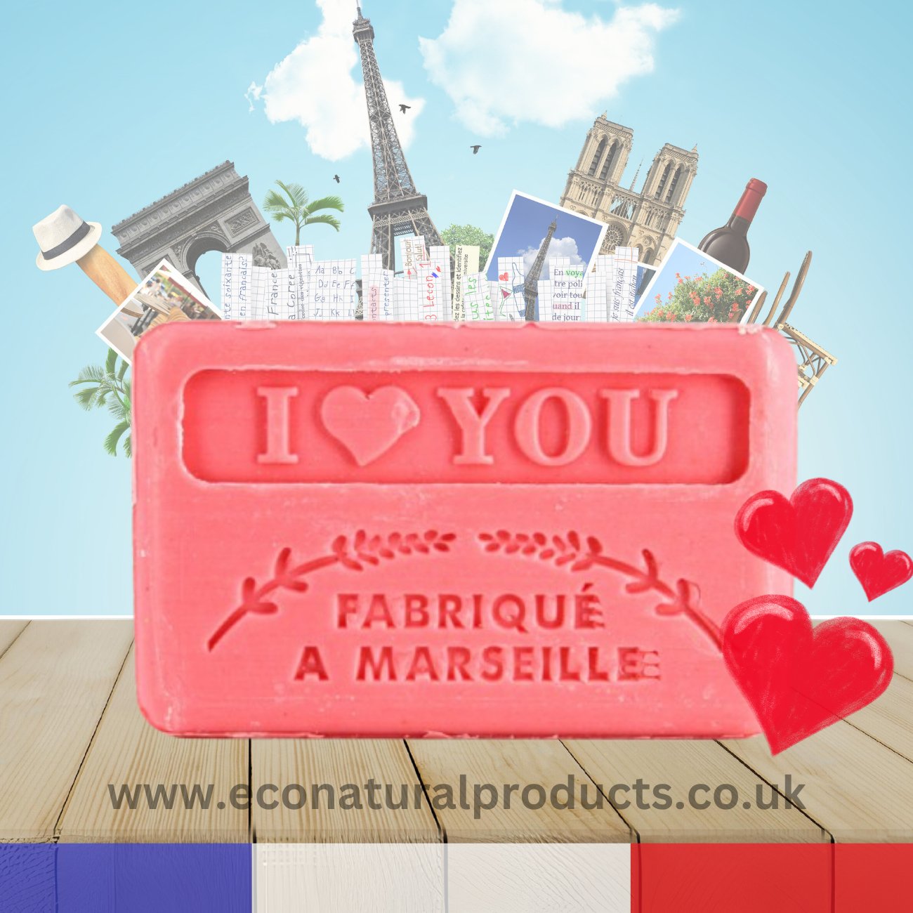 French Marseille Soap I Love You 125g - Eco Natural Products - FouFour - Savon de Marseille - Bar Soap