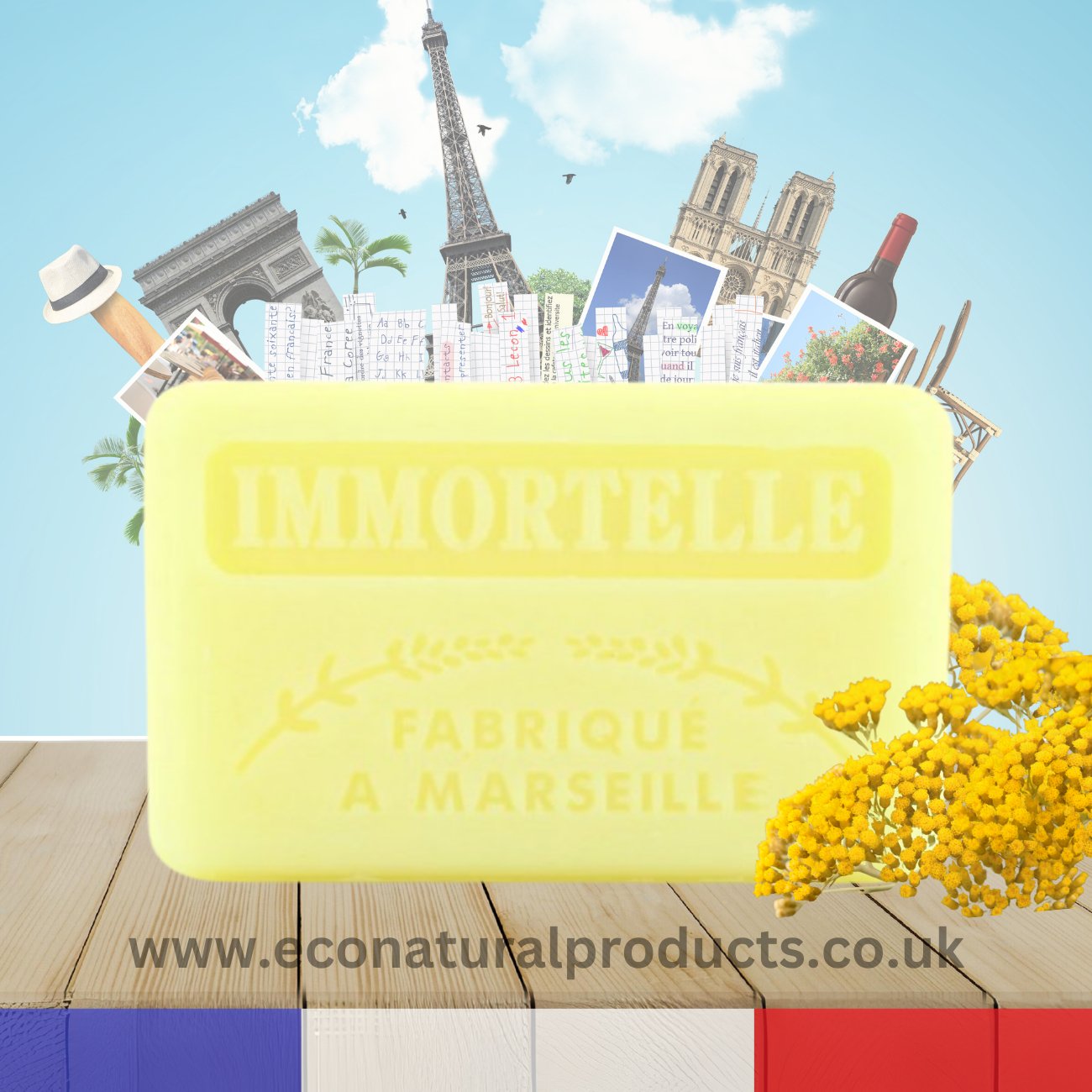 French Marseille Soap Immortelle 125g - Eco Natural Products - FouFour - Savon de Marseille - Bar Soap