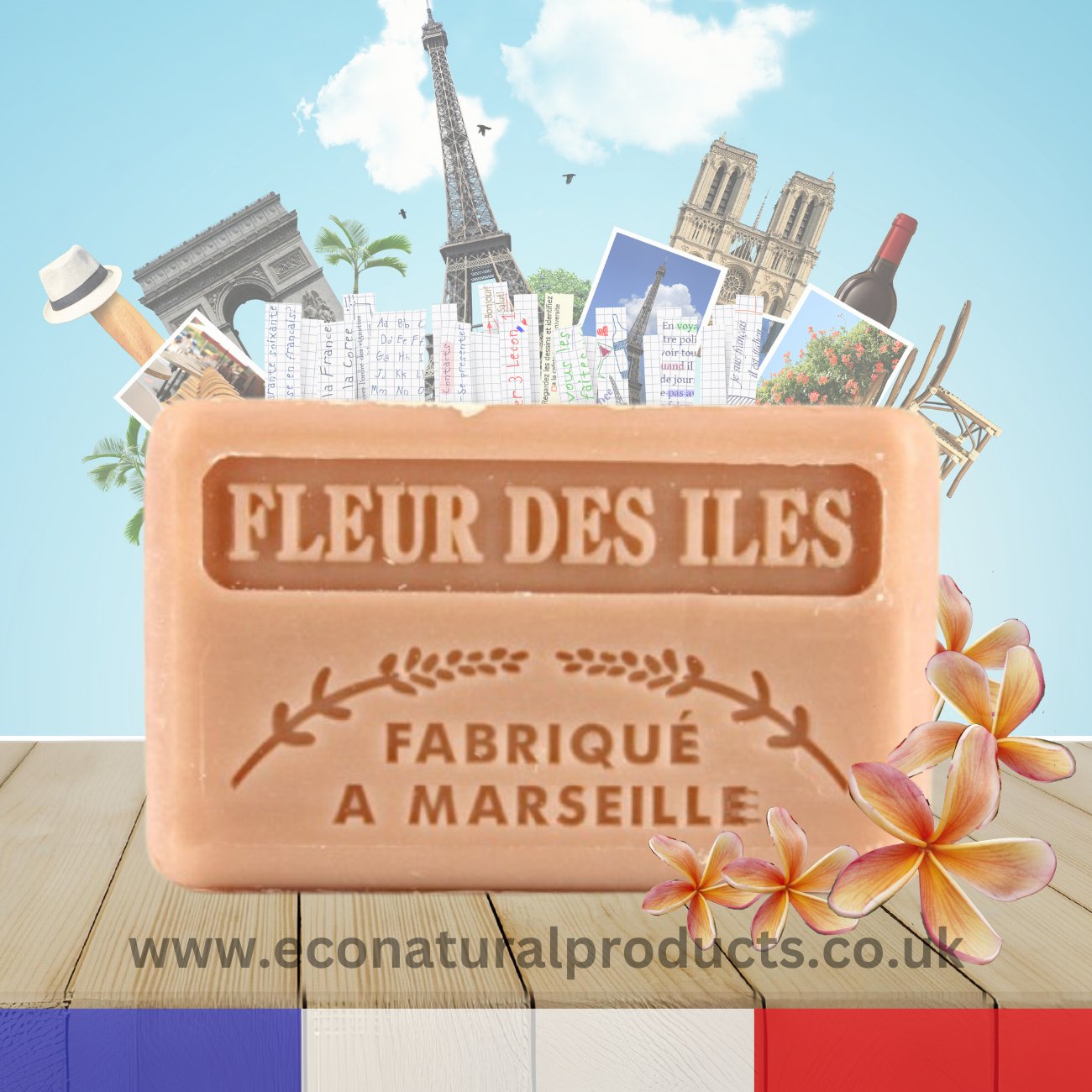 French Marseille Soap Island Flower (Fleur des Iles) 125g - Eco Natural Products - FouFour - Savon de Marseille - Bar Soap