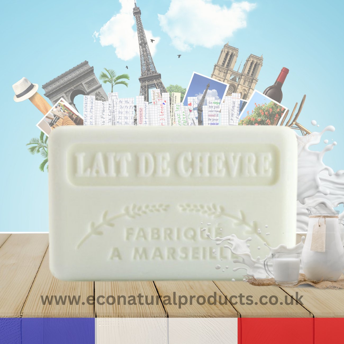 French Marseille Soap Lait de Chevre (Goat Milk) 125g - Eco Natural Products - FouFour - Savon de Marseille - Bar Soap