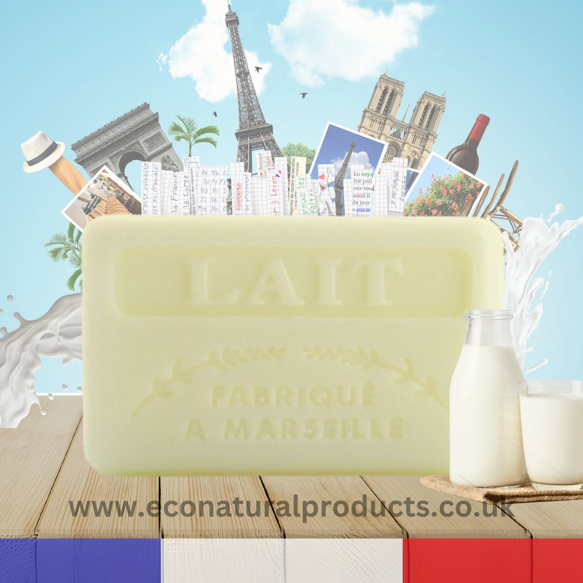 French Marseille Soap Lait (Milk) 125g - FouFour - Savon de Marseille - Bar Soap - Eco Natural Products