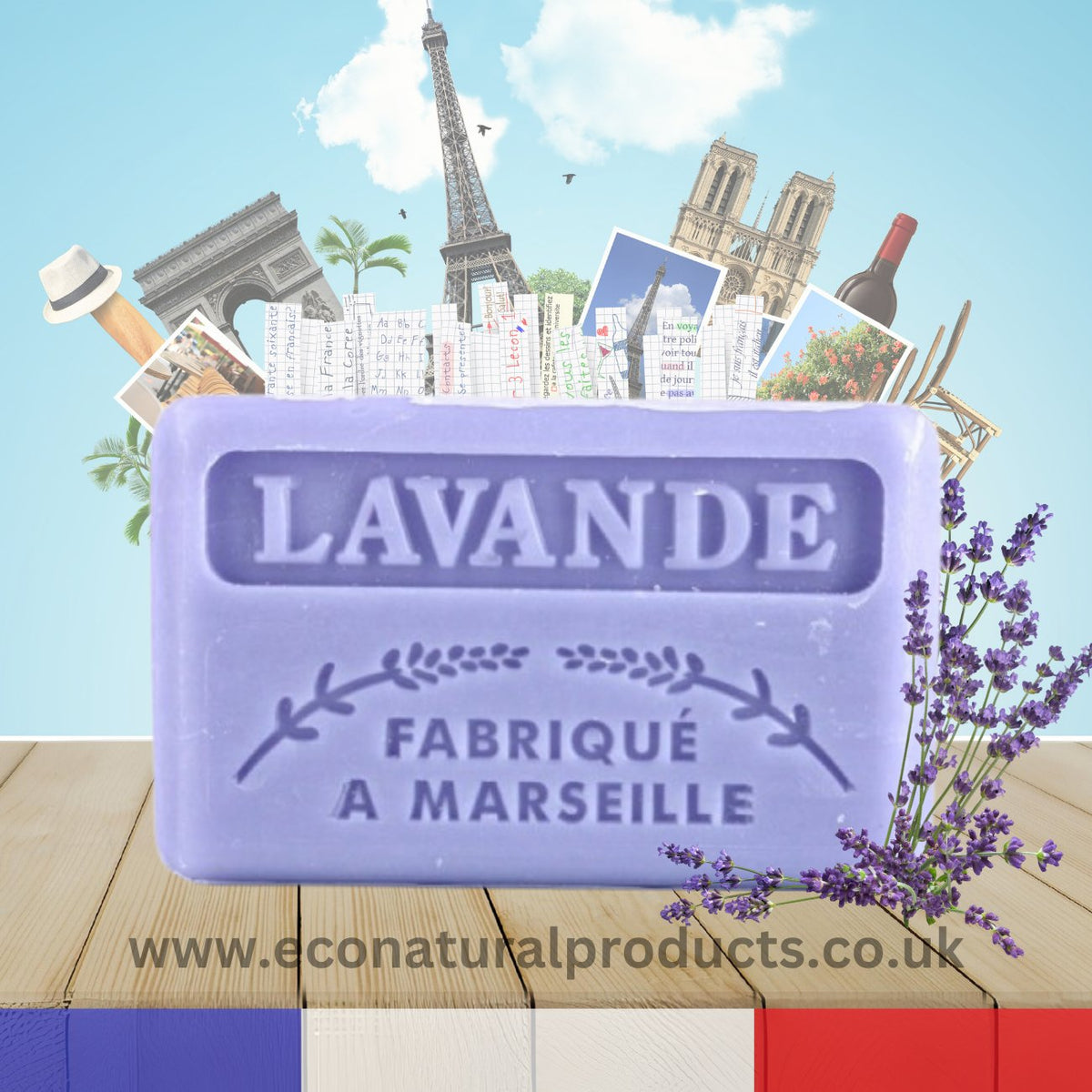 French Marseille Soap Lavande (Lavender) 60g - FouFour - Savon de Marseille - Bar Soap - Eco Natural Products
