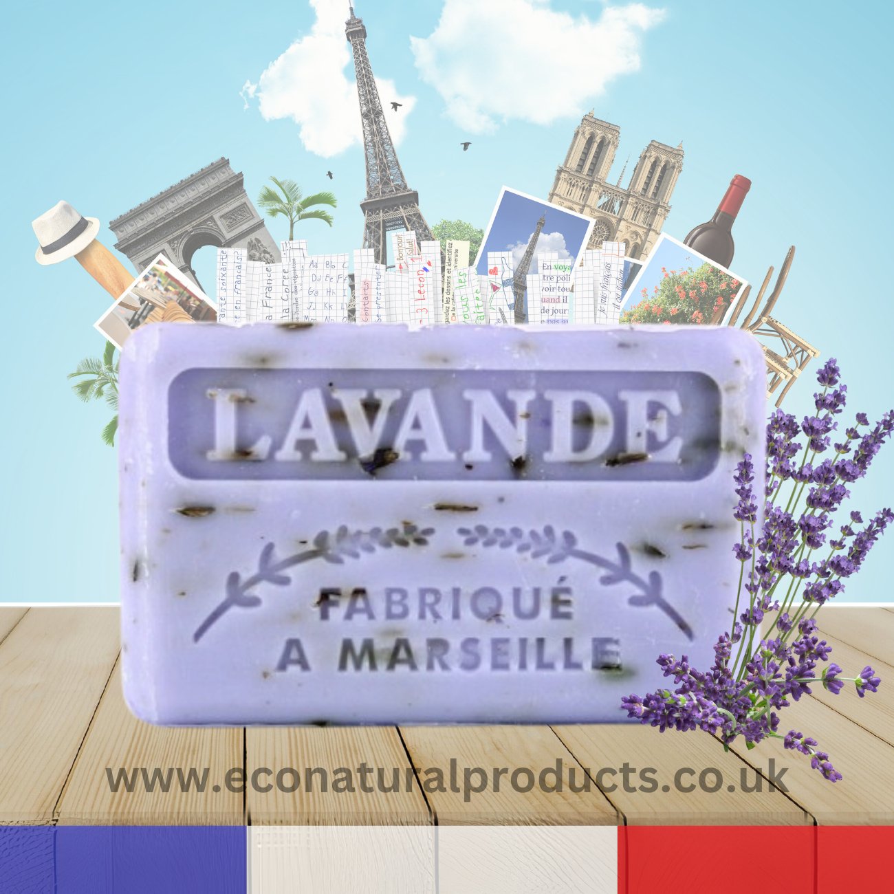 French Marseille Soap Lavender Flowers 125g - FouFour - Savon de Marseille - Bar Soap - Eco Natural Products