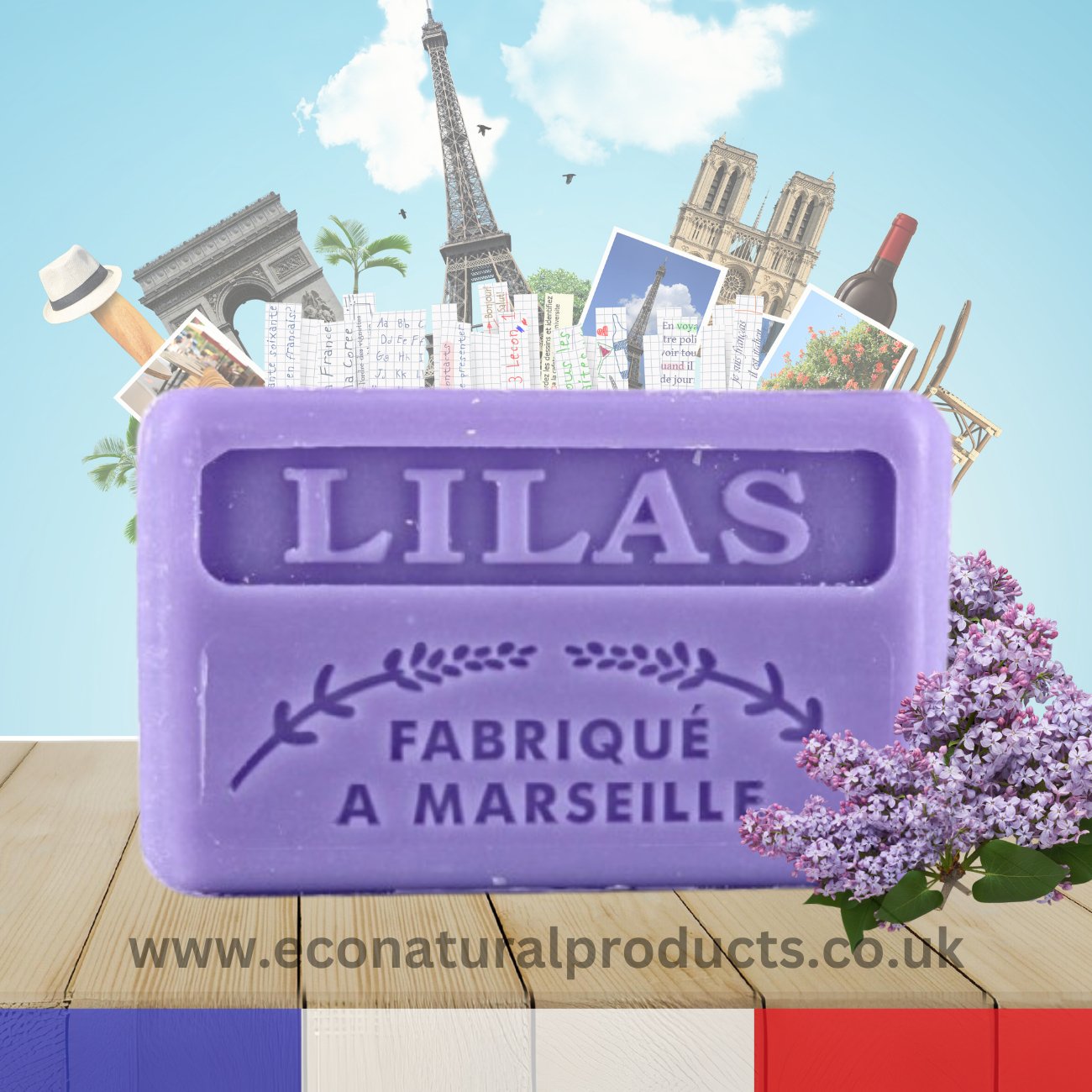 French Marseille Soap Lilas (Lilac) 125g - FouFour - Savon de Marseille - Bar Soap - Eco Natural Products