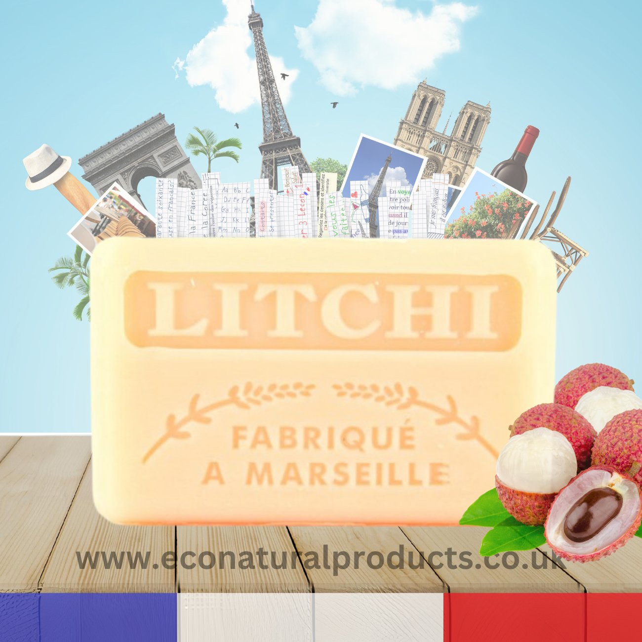 French Marseille Soap Litchi (Lychee) 125g - Eco Natural Products - FouFour - Savon de Marseille - Bar Soap