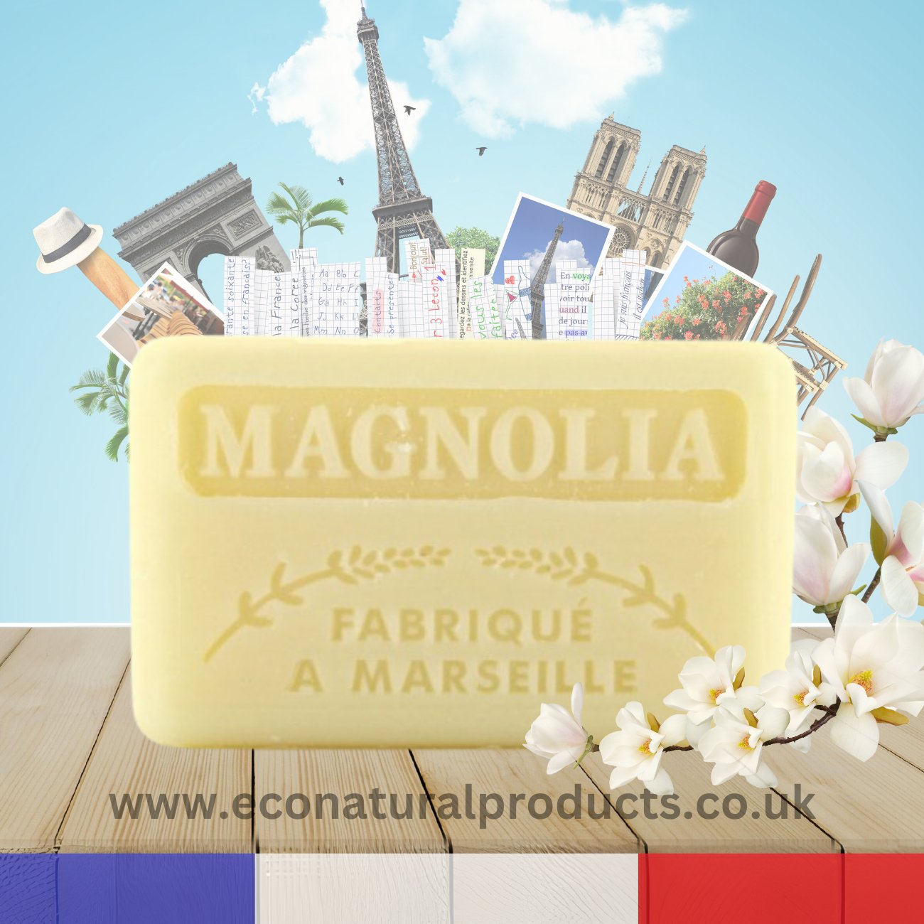 French Marseille Soap Magnolia 125g - Eco Natural Products - FouFour - Savon de Marseille - Bar Soap