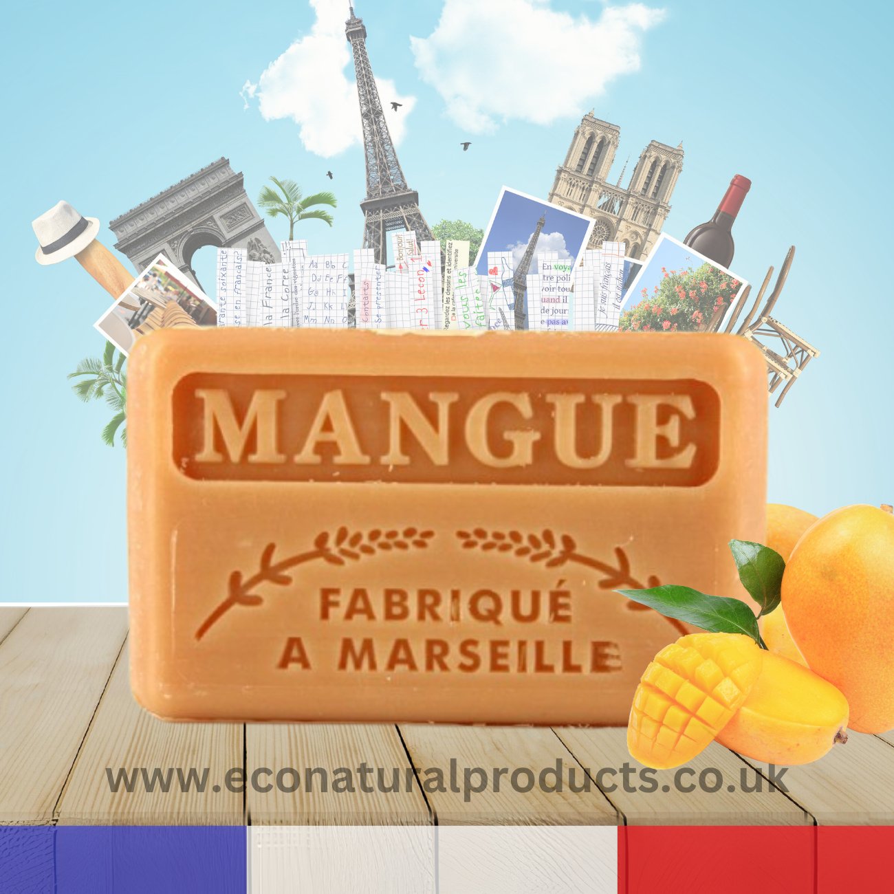 French Marseille Soap Mango (Mangue) 125g - Eco Natural Products - FouFour - Savon de Marseille - Bar Soap