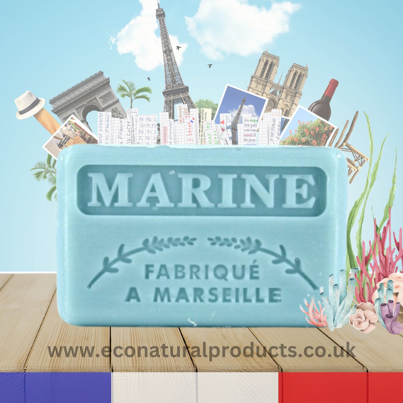 French Marseille Soap Marine (Navy) 125g - FouFour - Savon de Marseille - Bar Soap - Eco Natural Products