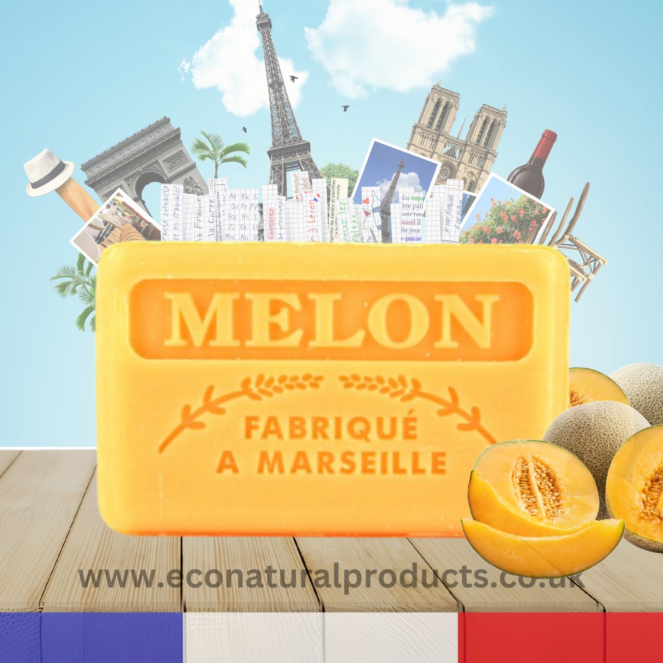 French Marseille Soap Melon 125g - Eco Natural Products - FouFour - Savon de Marseille - Bar Soap