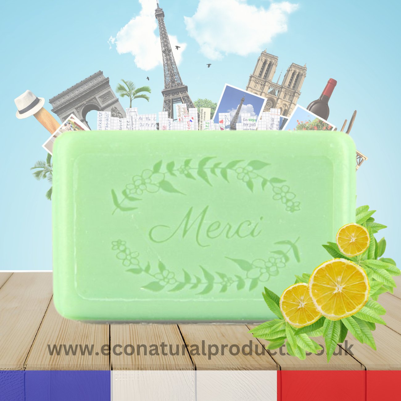 French Marseille Soap Merci (Citron Verveine) 125g - FouFour - Savon de Marseille - Bar Soap - Eco Natural Products
