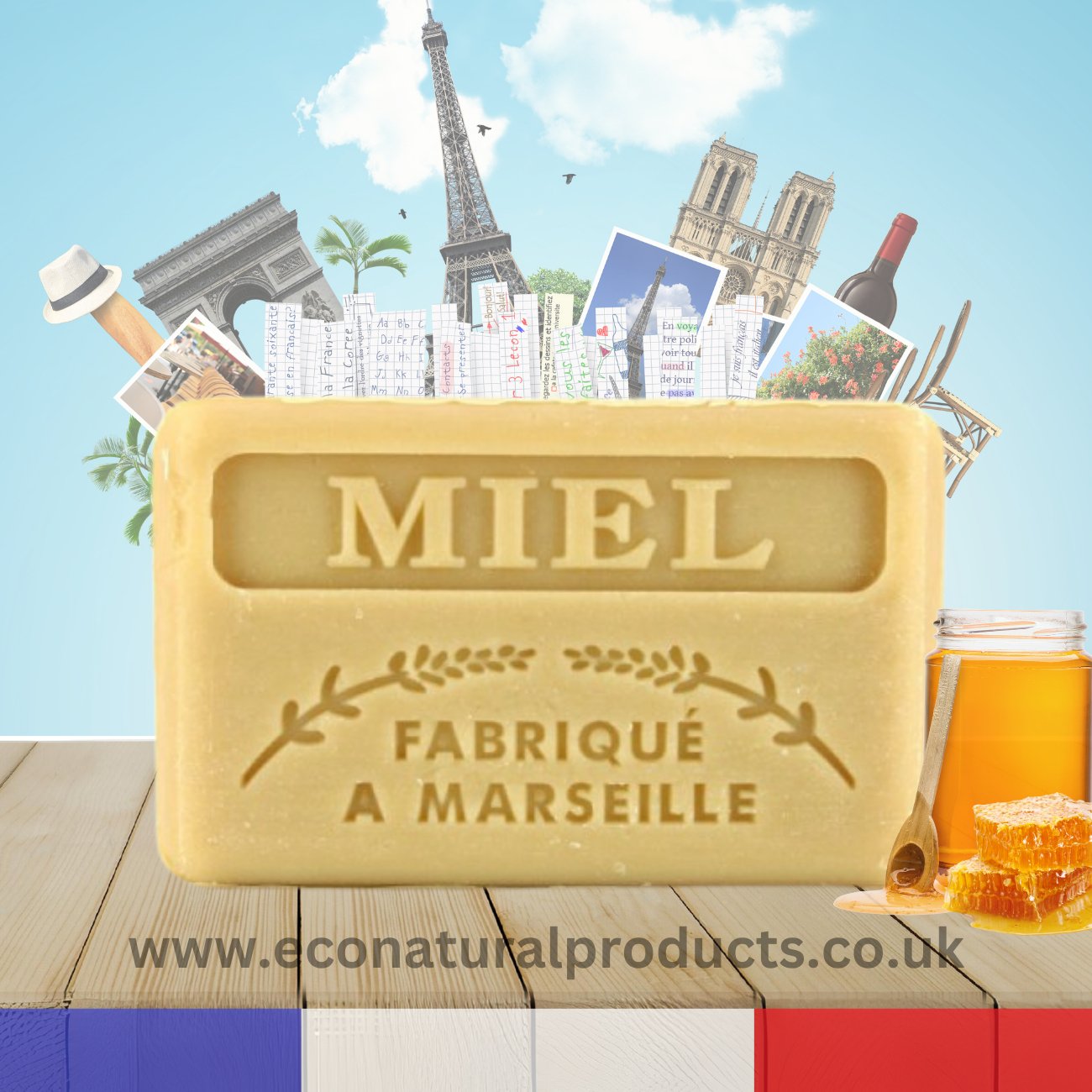 French Marseille Soap Miel (Honey) 125g - Eco Natural Products - FouFour - Savon de Marseille - Bar Soap