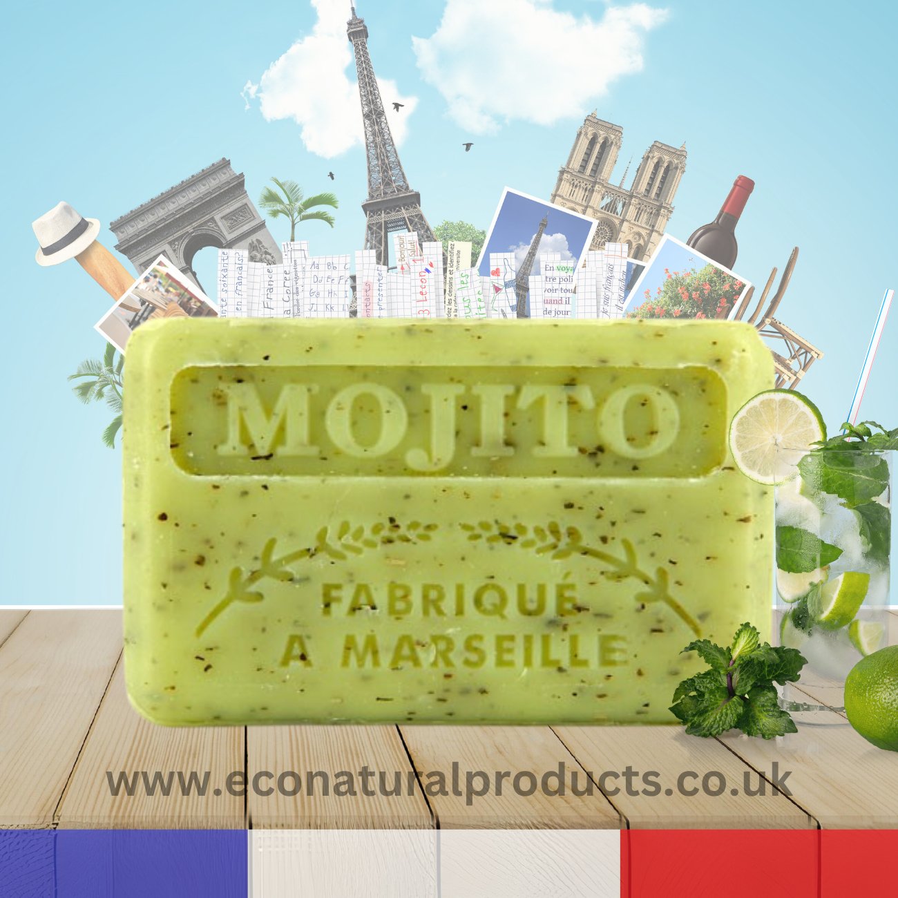 French Marseille Soap Mojito 125g - Eco Natural Products - FouFour - Savon de Marseille - Bar Soap