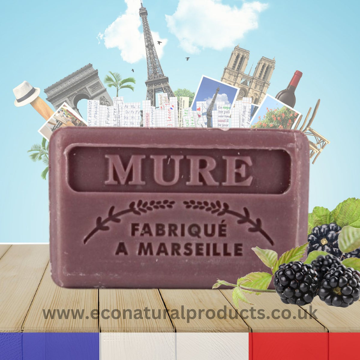 French Marseille Soap Mure (Blackberry) 125g - FouFour - Savon de Marseille - Bar Soap - Eco Natural Products