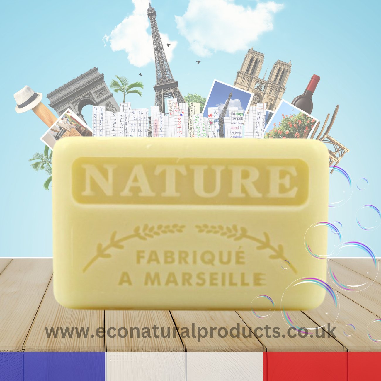 French Marseille Soap Nature 125g - Eco Natural Products - FouFour - Savon de Marseille - Bar Soap