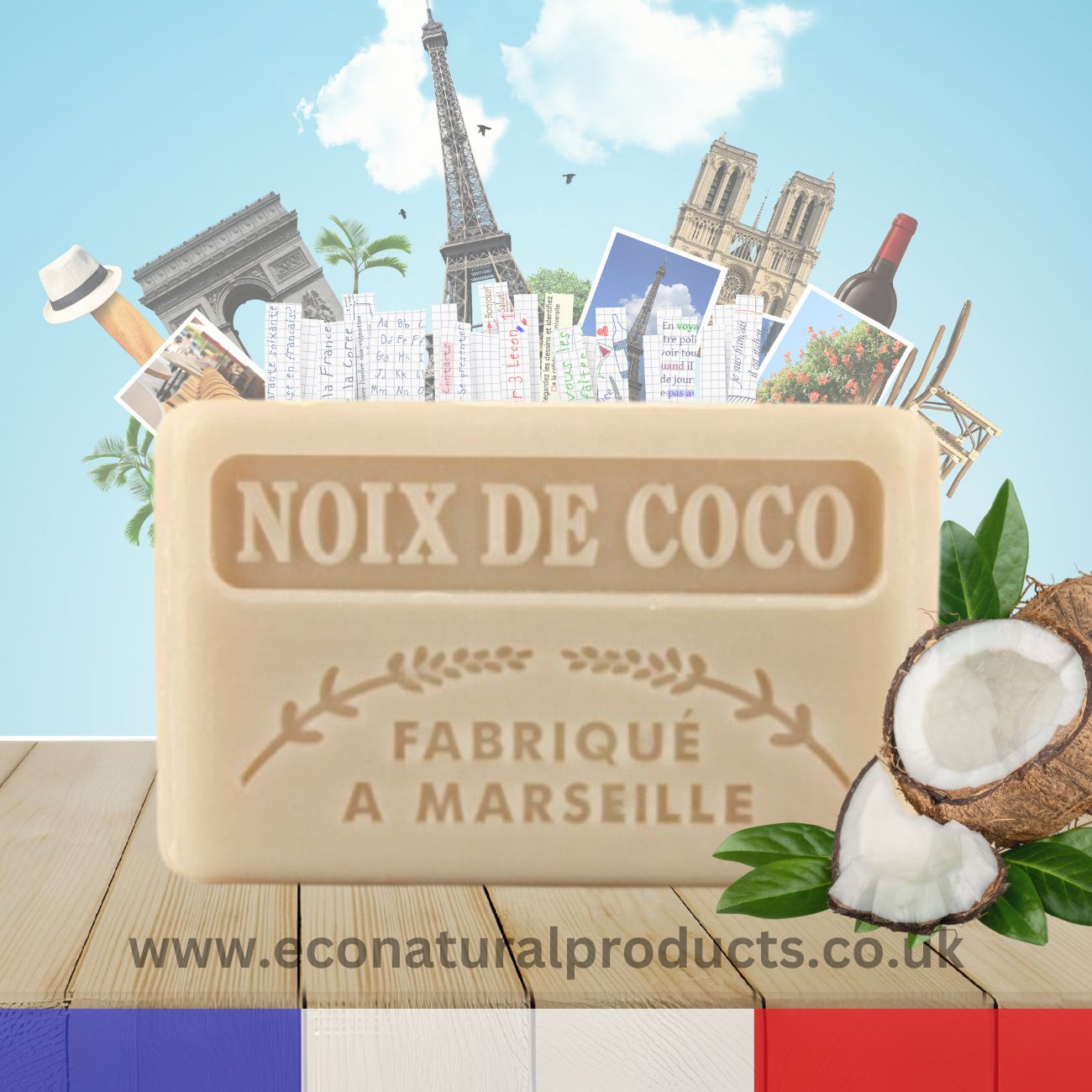 French Marseille Soap Noix de Coco (Coconut) 125g - FouFour - Savon de Marseille - Bar Soap - Eco Natural Products