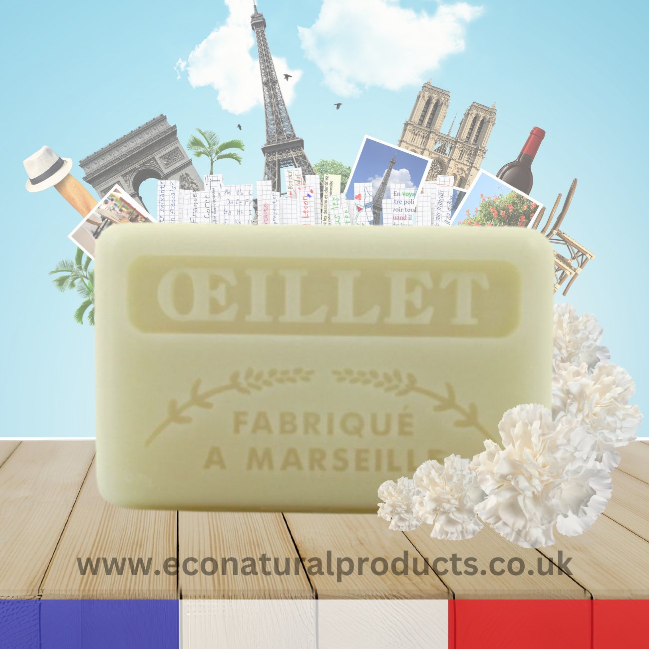 French Marseille Soap Oeillet (Carnation) 125g - Eco Natural Products - FouFour - Savon de Marseille - Bar Soap