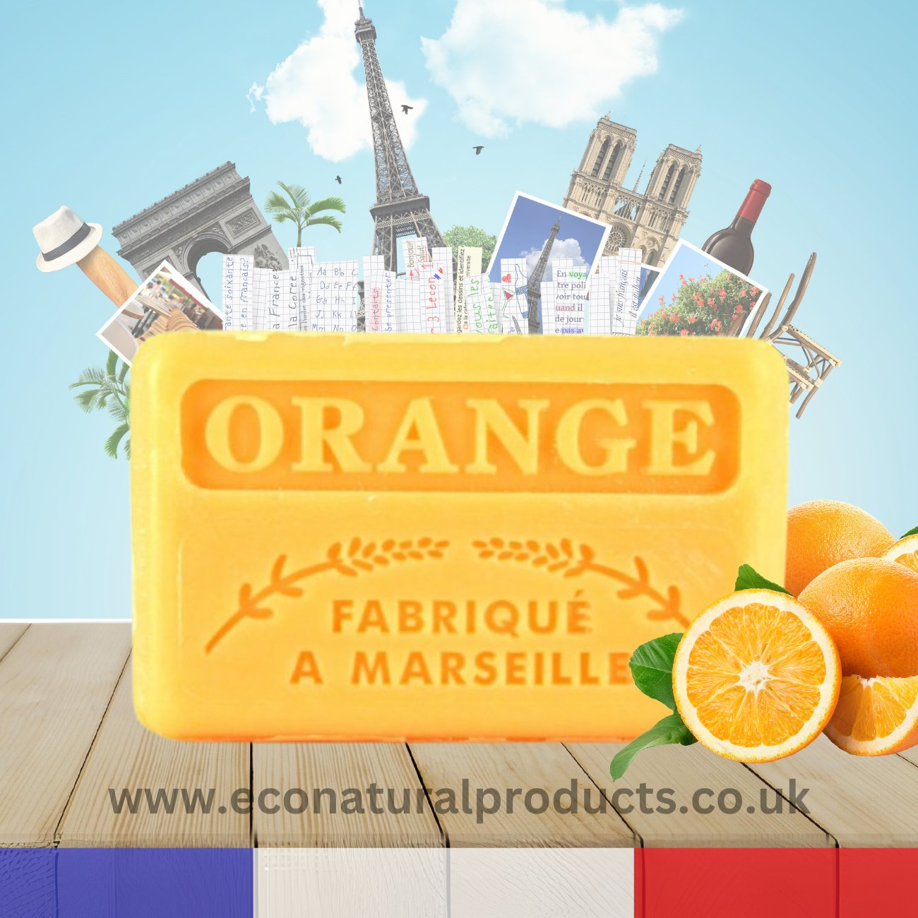 French Marseille Soap Orange 125g - Eco Natural Products - FouFour - Savon de Marseille - Bar Soap