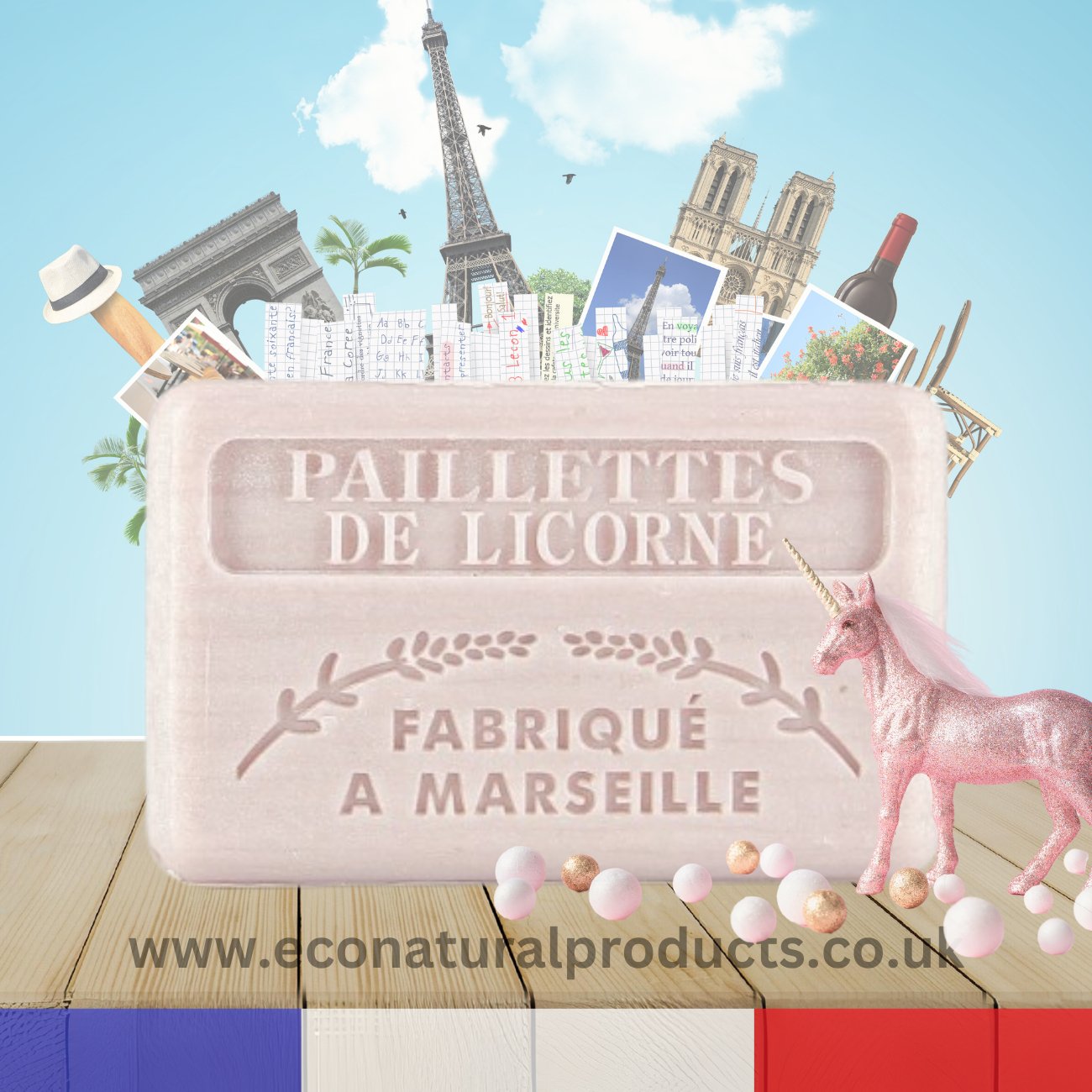 French Marseille Soap Paillettes de Licorne (Unicorn Sparkles) 125g - Eco Natural Products - FouFour - Savon de Marseille - Bar Soap