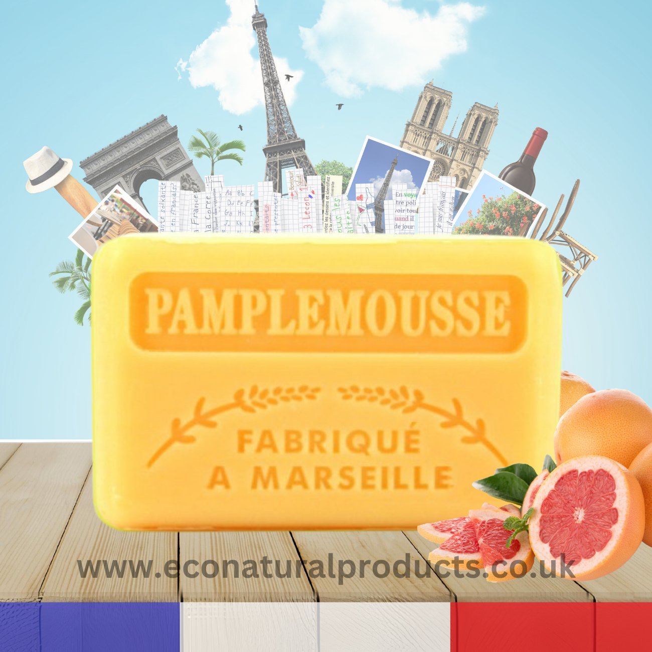 French Marseille Soap Pamplemousse (Grapefruit) 125g - Eco Natural Products - FouFour - Savon de Marseille - Bar Soap