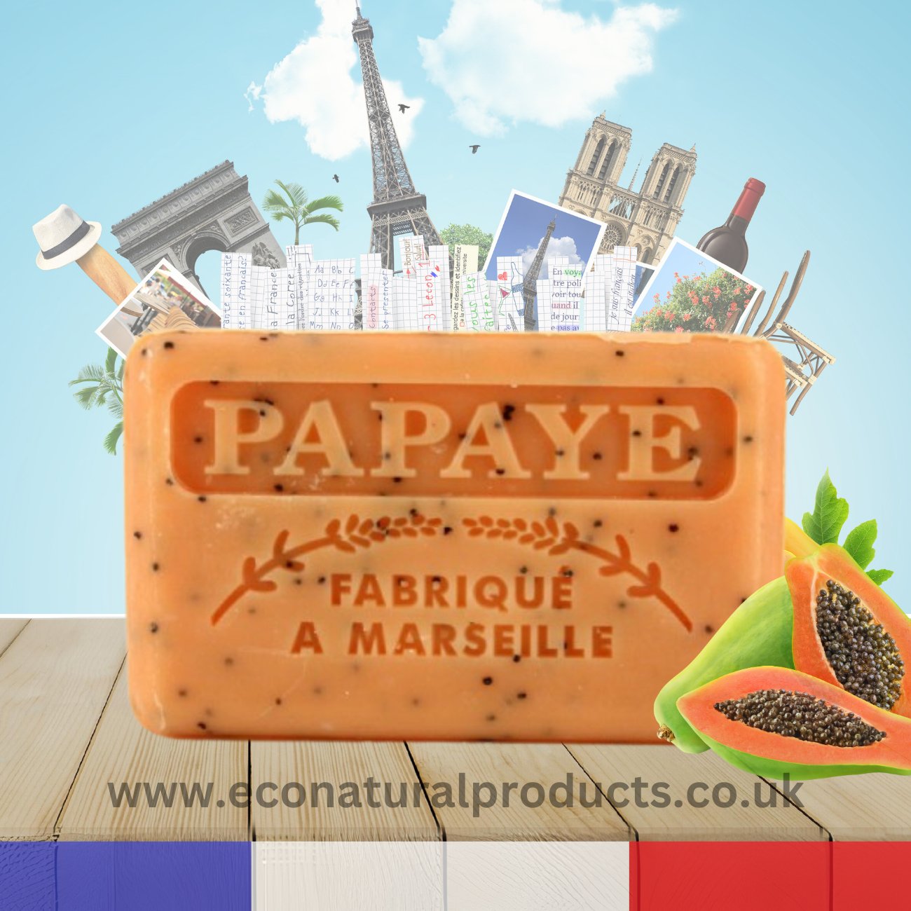 French Marseille Soap Papaye (Papaya) 125g - FouFour - Savon de Marseille - Bar Soap - Eco Natural Products