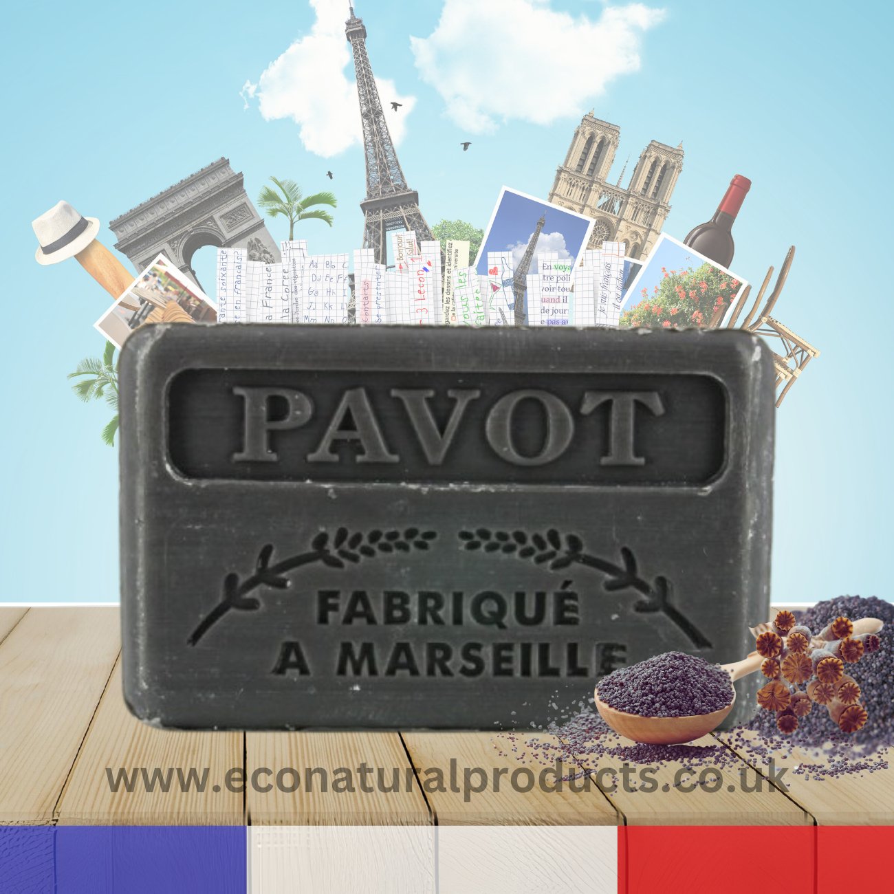 French Marseille Soap Pavot (Poppy Seeds) 125g - Eco Natural Products - FouFour - Savon de Marseille - Bar Soap