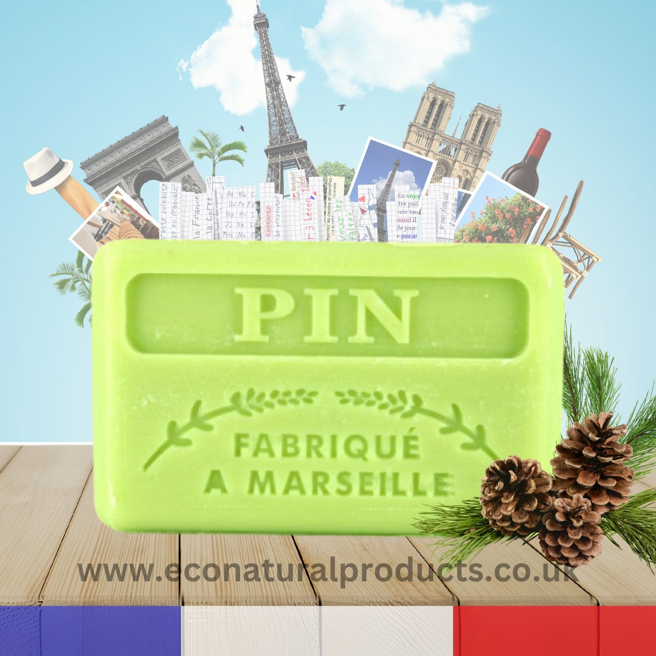 French Marseille Soap Pin (Pine) 125g - Eco Natural Products - FouFour - Savon de Marseille - Bar Soap