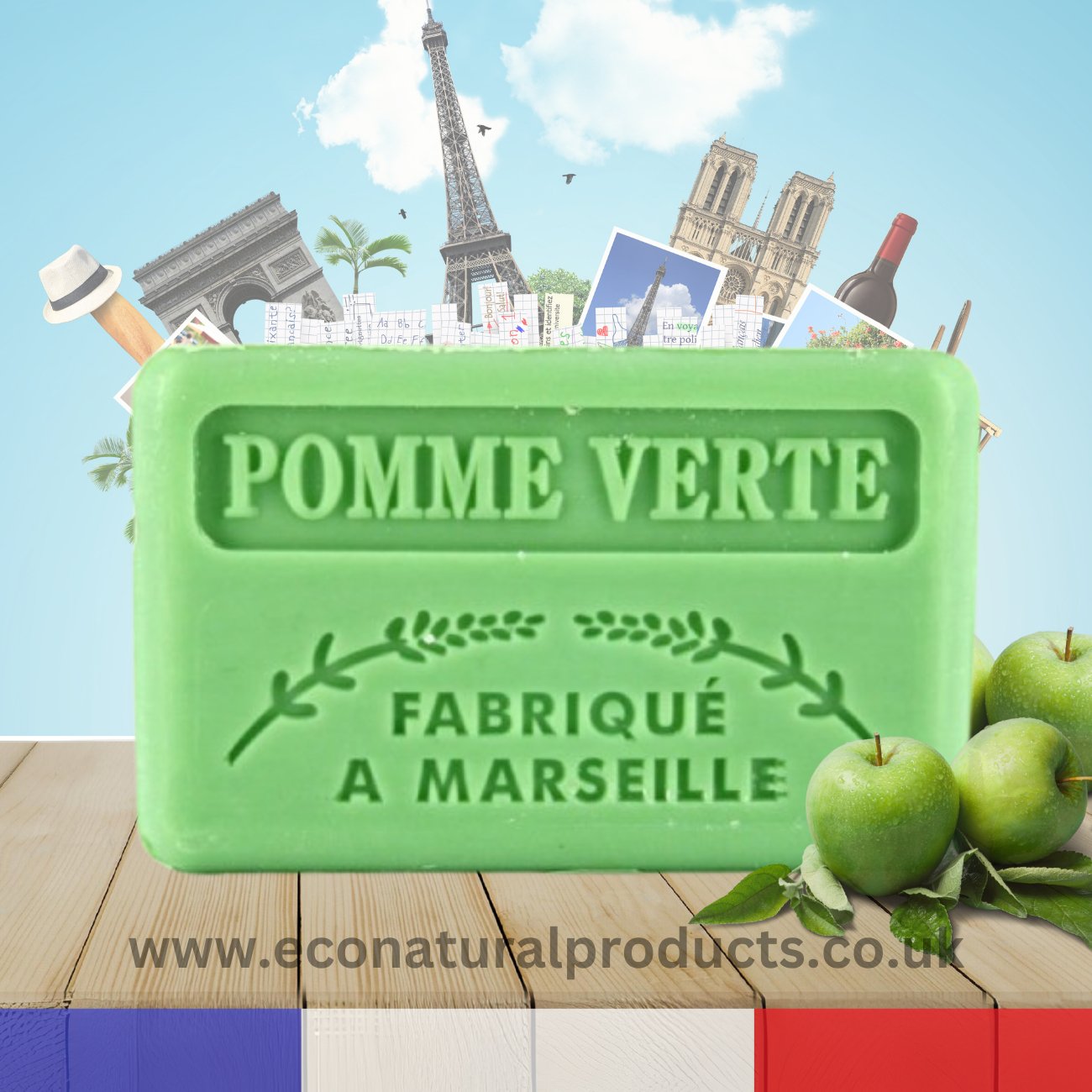 French Marseille Soap Pomme Verte (Green Apple) 125g - Eco Natural Products - FouFour - Savon de Marseille - Bar Soap