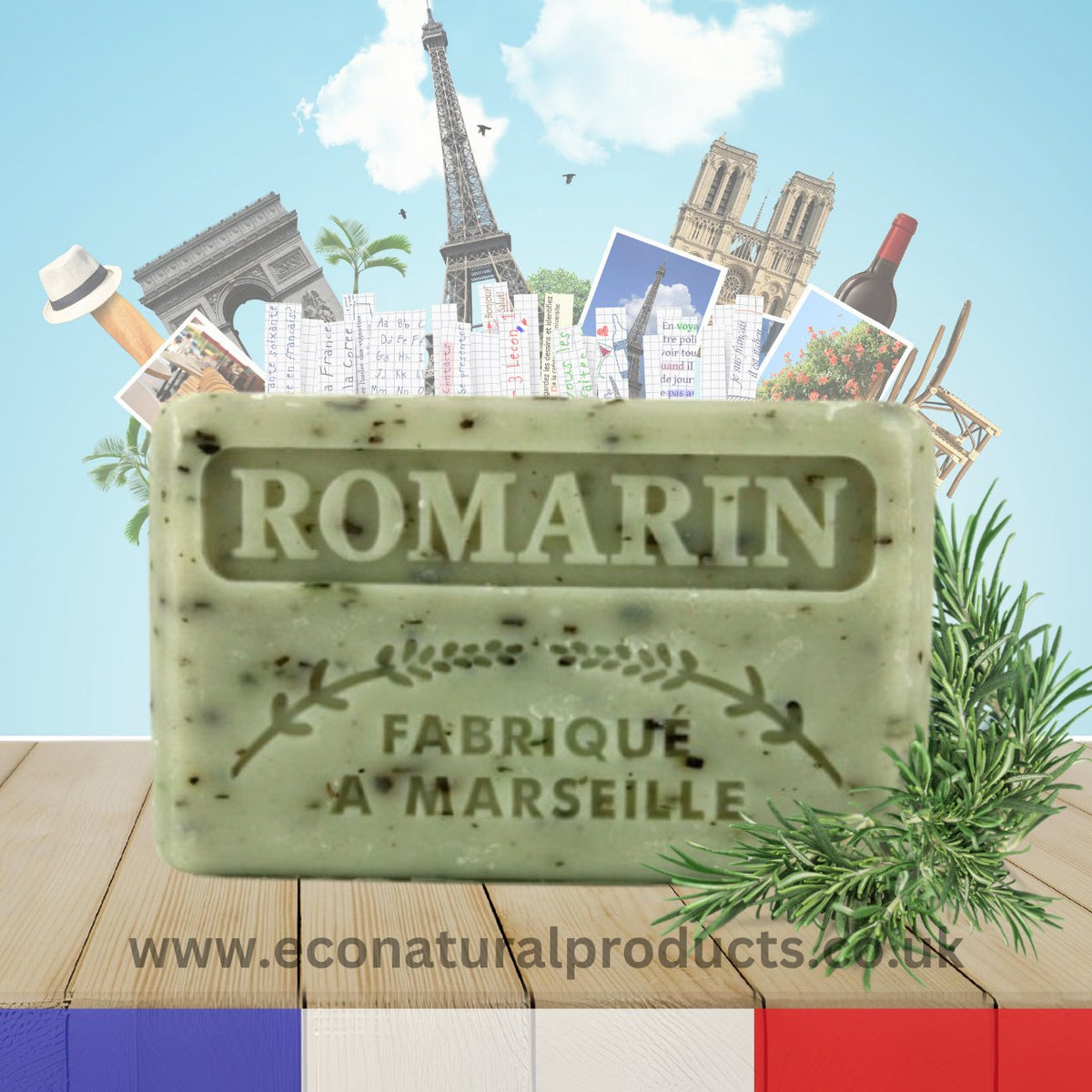 French Marseille Soap Romarin (Rosemary) 125g - FouFour - Savon de Marseille - Bar Soap - Eco Natural Products