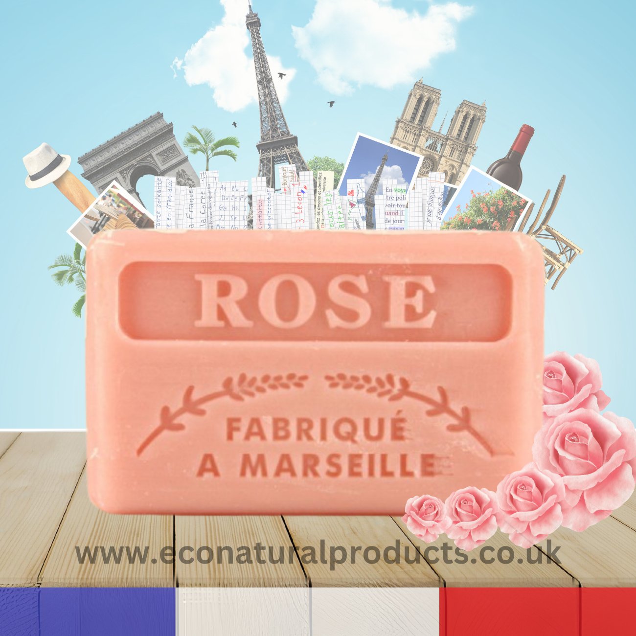 French Marseille Soap Rose 125g - Eco Natural Products - FouFour - Savon de Marseille - Bar Soap