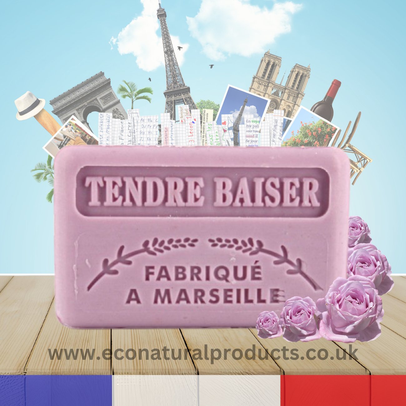 French Marseille Soap Tender Baiser (Tender Kiss) 125g - Eco Natural Products - FouFour - Savon de Marseille - Bar Soap