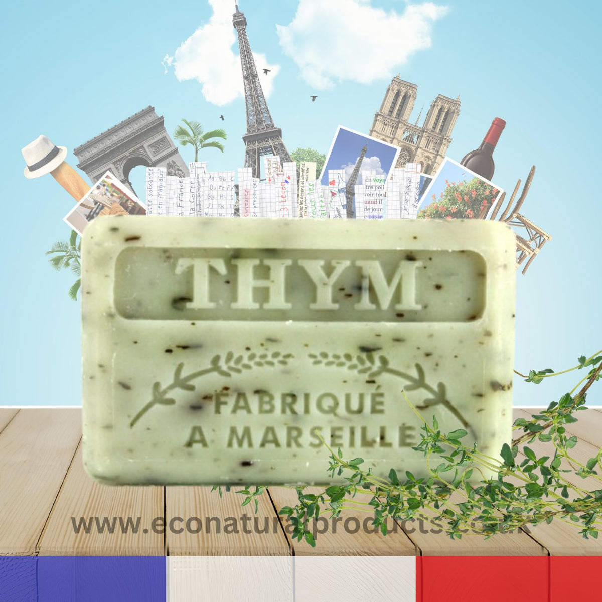 French Marseille Soap Thym (Thyme) - 125g - FouFour - Savon de Marseille - Bar Soap - Eco Natural Products