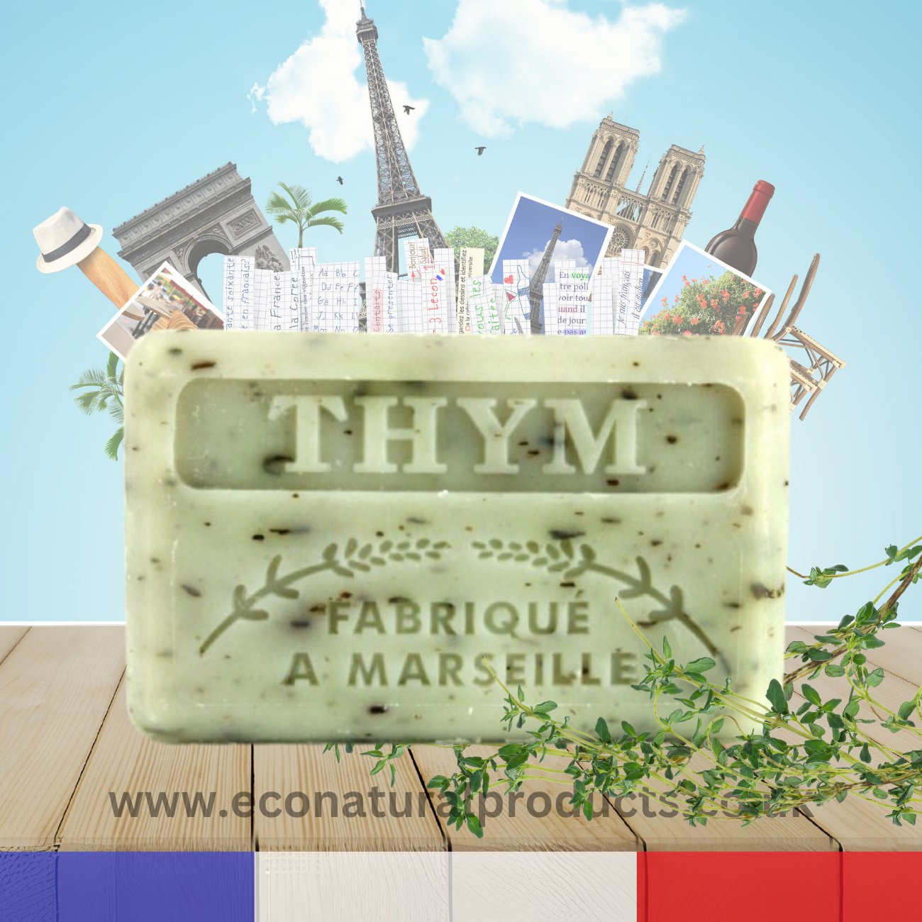 French Marseille Soap Thym (Thyme) - 125g - FouFour - Savon de Marseille - Bar Soap - Eco Natural Products
