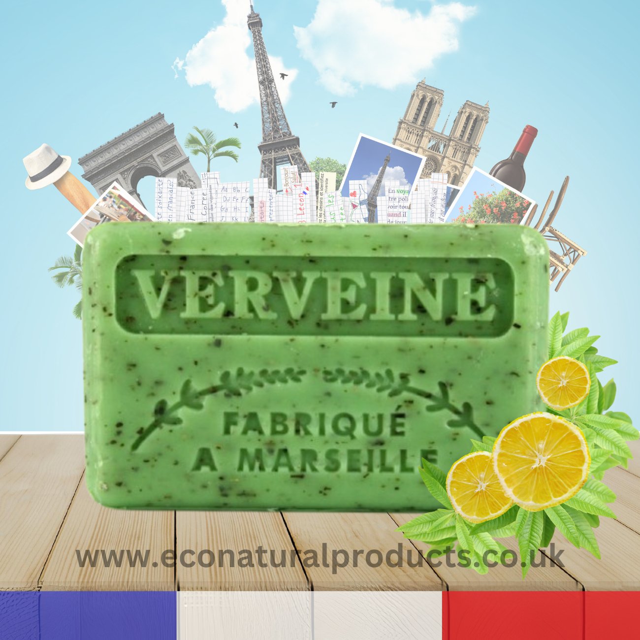 French Marseille Soap Verveine Broye (Crushed Verbena) 125g - Eco Natural Products - FouFour - Savon de Marseille - Bar Soap